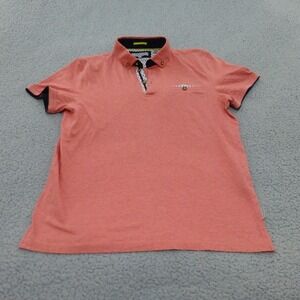 Ted Baker Polo Shirt Mens Size 2 Small Coral Orange Heathered Cotton Slim Fit
